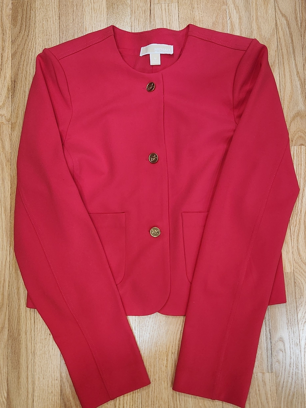 Michael Kors Bright Red Collarless Button Blazer